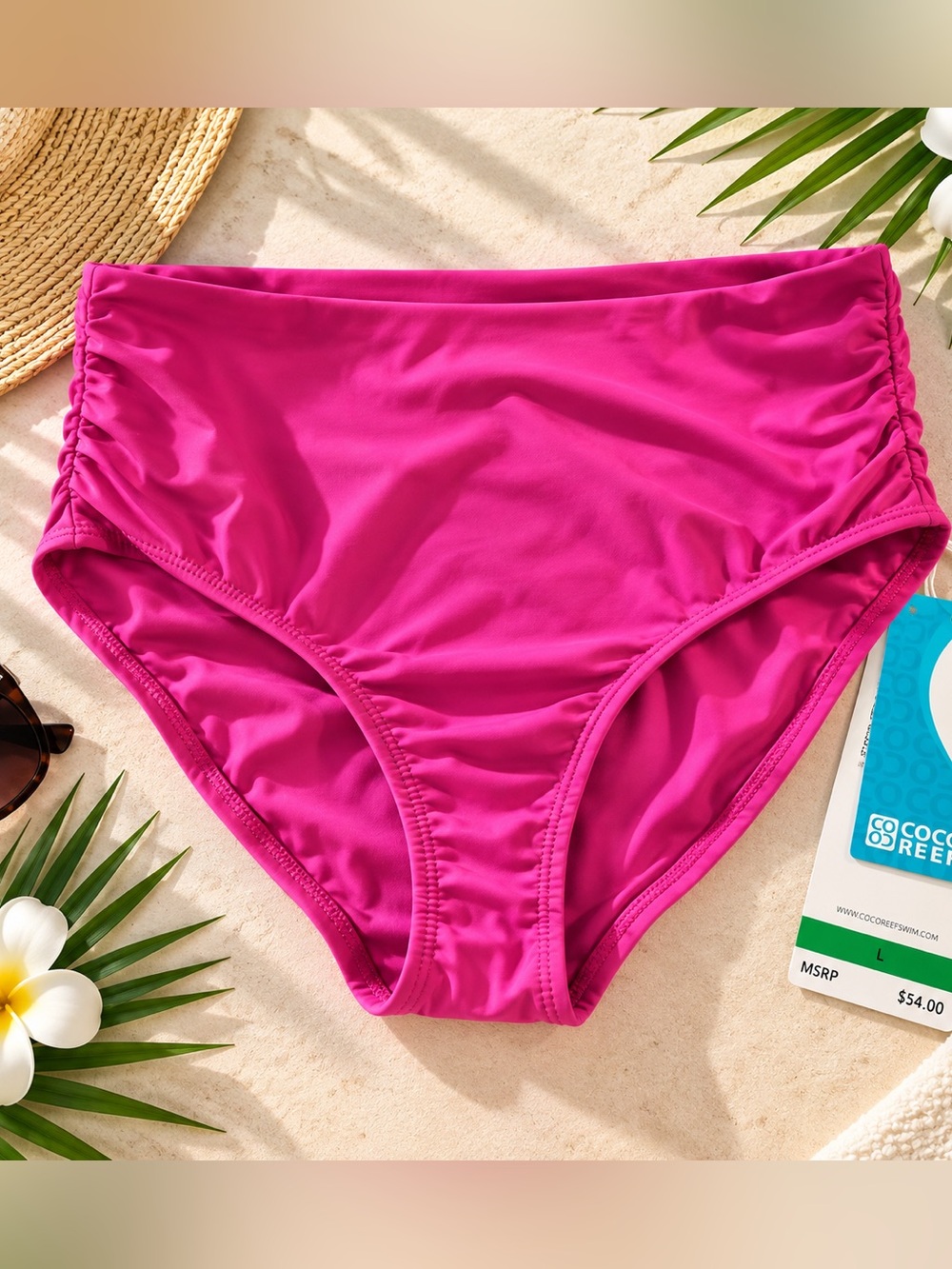 NWT Coco Reef Women's Pink High-Waist Bikini Bottoms Size Large